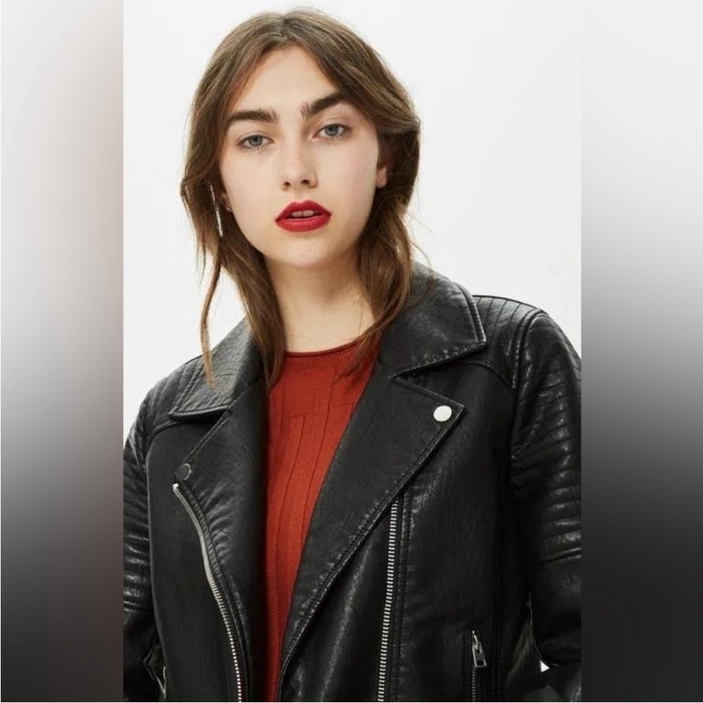 Topshop‎ | Women’s Black Faux Leather Zip Front Motorcycle Style Jacket Size 2
